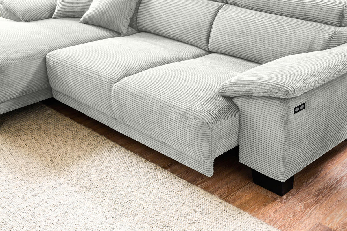 ECKSOFA in Cord Hellgrau  - Hellgrau/Schwarz, Design, Holz/Textil (174/270cm) - Pure Home Lifestyle