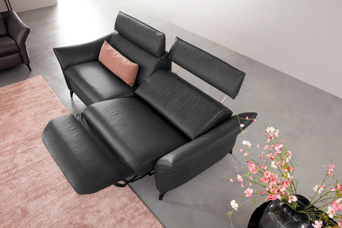 3-SITZER-SOFA Echtleder Dunkelgrau  - Dunkelgrau/Anthrazit, Design, Leder/Metall (224/92/95cm) - Himolla