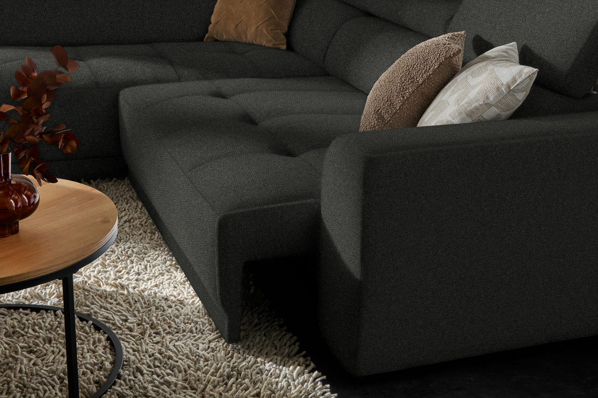 ECKSOFA in Struktur Schwarz  - Schwarz, Design, Kunststoff/Textil (205/284cm) - MID.YOU