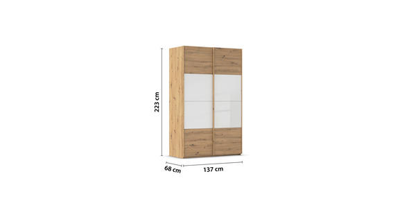 SCHWEBETÜRENSCHRANK 137/223/68 cm 2-türig Weiß, Eiche Artisan  - Eichefarben/Weiß, Design, Glas/Holzwerkstoff (137/223/68cm) - Xora