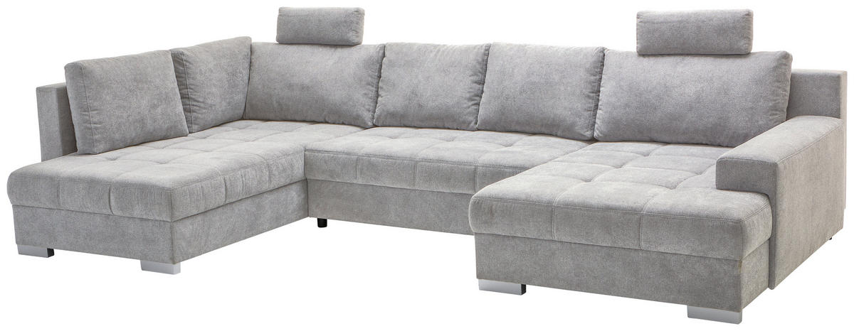 WOHNLANDSCHAFT Silberfarben Velours  - Chromfarben/Silberfarben, KONVENTIONELL, Kunststoff/Textil (198/363/170cm) - Hom`in