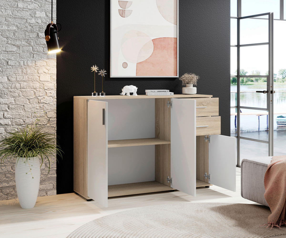 KOMMODE Bobby  in 120/84/35 cm  - Silberfarben/Schwarz, KONVENTIONELL, Holzwerkstoff/Kunststoff (120/84/35cm) - Carryhome