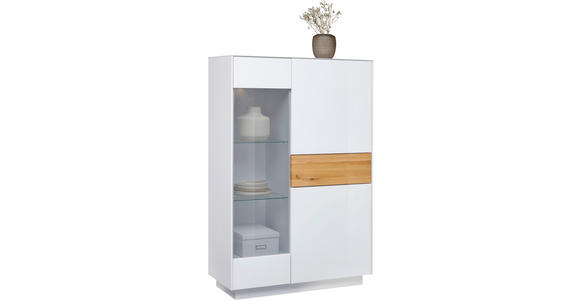 HIGHBOARD Triest Triest Weiß, Eichefarben  101/150/42 cm  - Eichefarben/Weiß, Design, Glas/Holz (101/150/42cm) - Novel