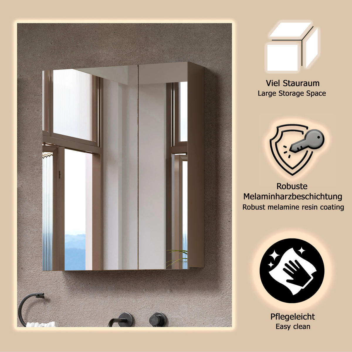 SPIEGELSCHRANK 60/77/17 cm  - Kaschmir, Trend, Glas/Holzwerkstoff (60/77/17cm) - MID.YOU