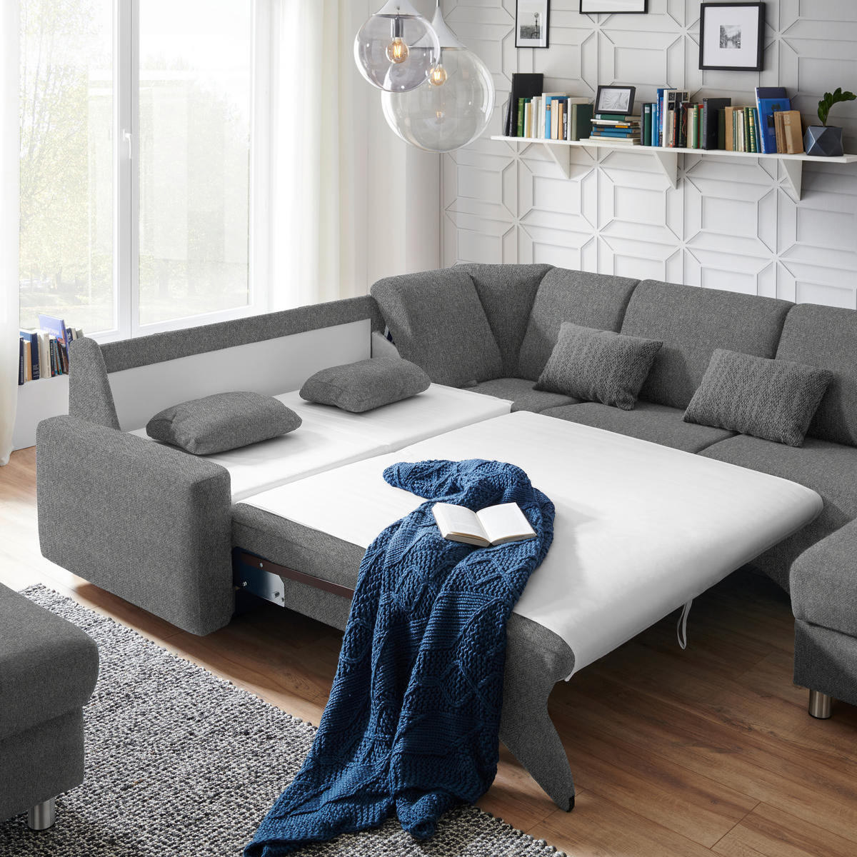 WOHNLANDSCHAFT in Chenille Grau  - Alufarben/Grau, KONVENTIONELL, Kunststoff/Textil (236/323/158cm) - Sedda