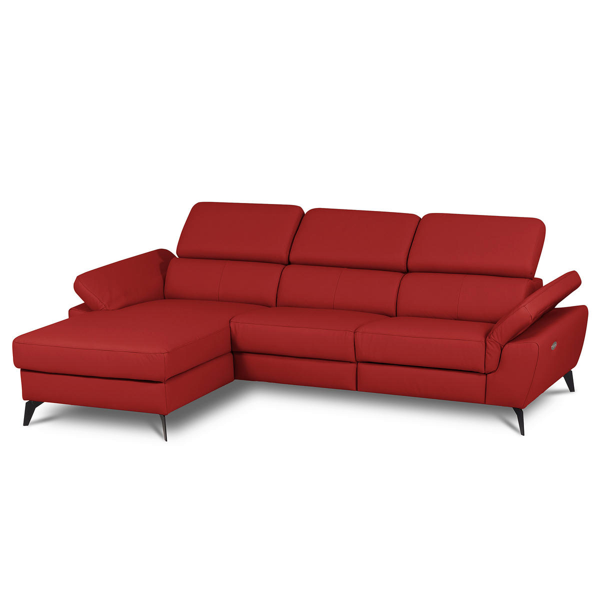 ECKSOFA Rot Echtleder Lederlook Rücken echt, Armteilverstellung, Relaxfunktion, Kopfteilverstellung  - Rot/Schwarz, Design, Leder/Textil (179/252cm) - Livetastic