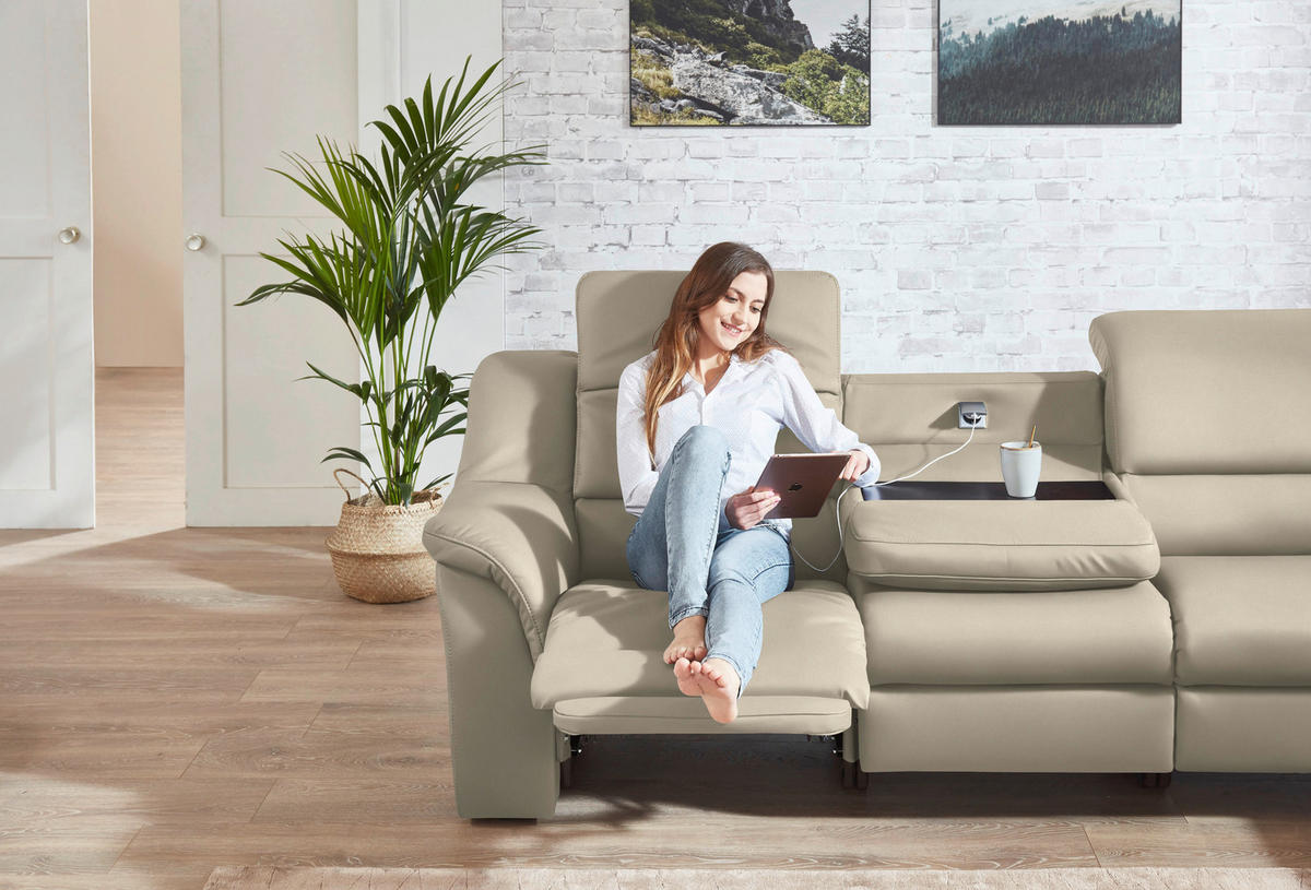 ECKSOFA  in Echtleder Seidengrau  324/260 cm  - Chromfarben/Seidengrau, KONVENTIONELL, Leder/Kunststoff (324/260cm) - Cantus