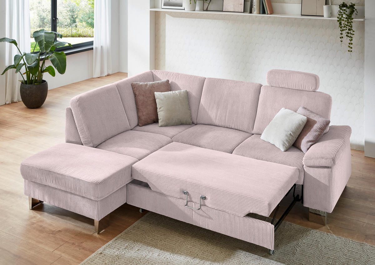 ECKSOFA in Cord Altrosa  - Edelstahlfarben/Altrosa, Konventionell, Textil/Metall (200/248cm) - Beldomo System