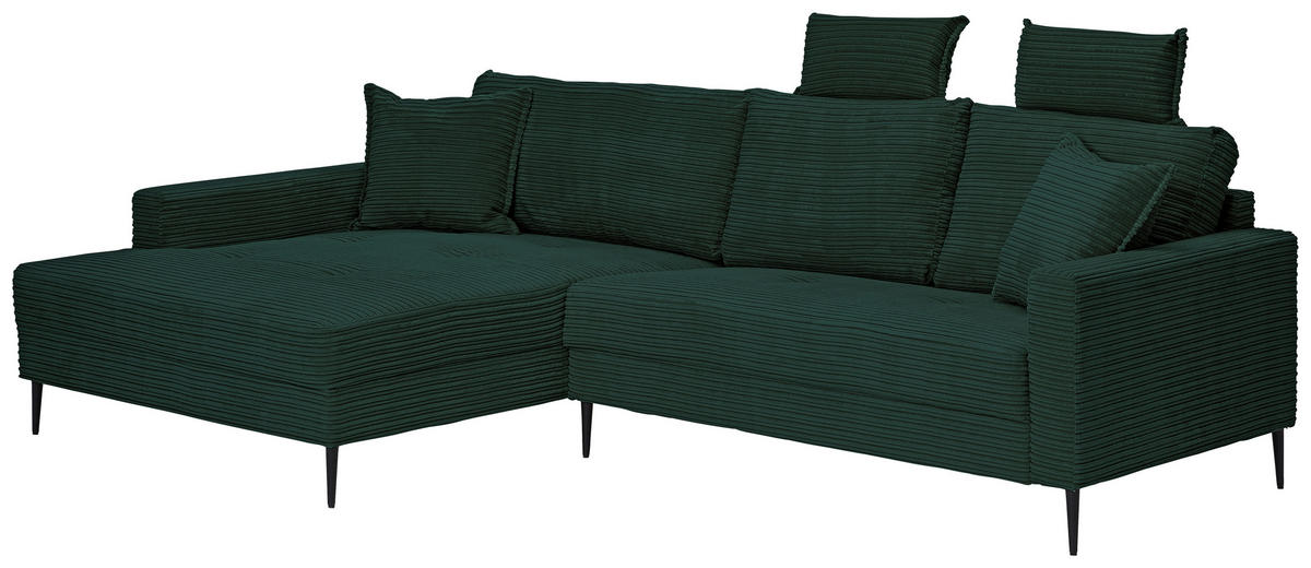 ECKSOFA Dunkelgrün Cord  - Dunkelgrün/Schwarz, KONVENTIONELL, Textil/Metall (173/276cm) - Carryhome