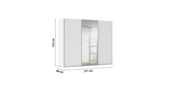 SCHWEBETÜRENSCHRANK 271/223/68 cm 3-türig Weiß Hochglanz, Weiß  - Weiß Hochglanz/Alufarben, Basics, Glas/Holzwerkstoff (271/223/68cm) - Novel