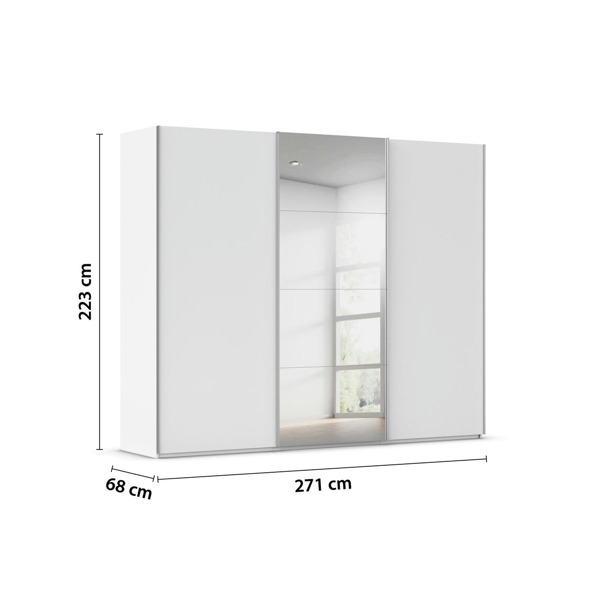 SCHWEBETÜRENSCHRANK 271/223/68 cm 3-türig Weiß, Weiß Hochglanz  - Weiß Hochglanz/Alufarben, Basics, Glas/Holzwerkstoff (271/223/68cm) - Novel
