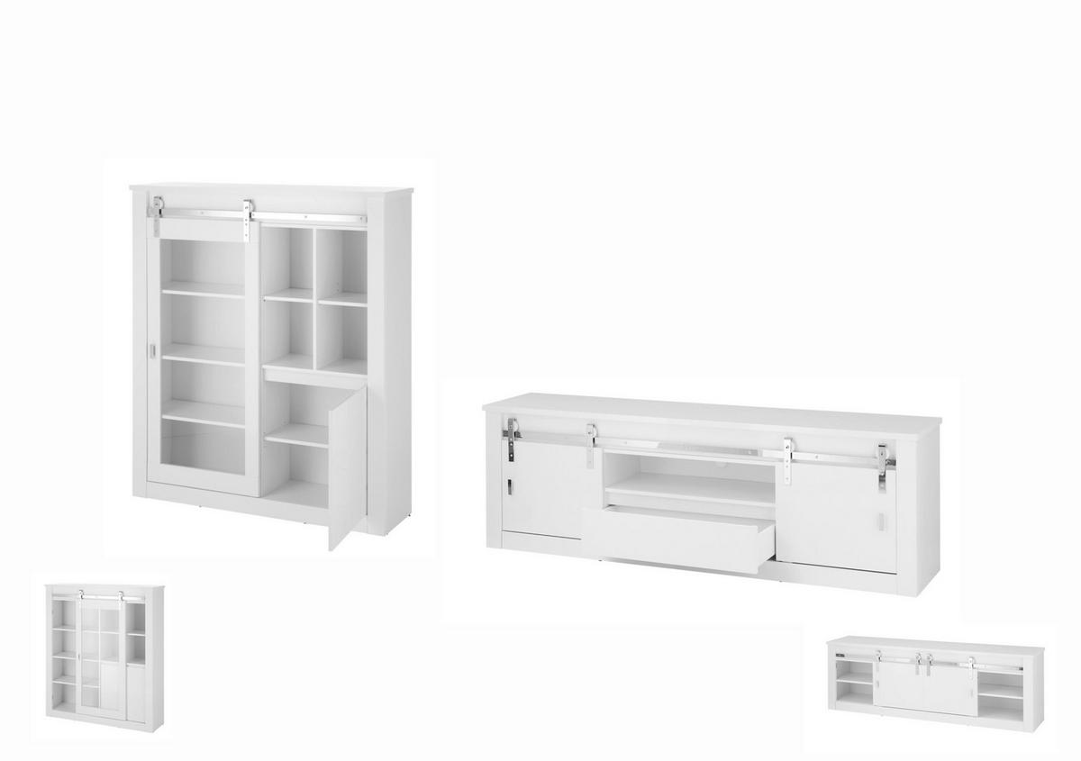 WOHNWAND 2-teilig  in Weiß, Weiß Hochglanz  349/152/43 cm  - Chromfarben/Weiß Hochglanz, Design, Holzwerkstoff/Metall (349/152/43cm) - Livetastic