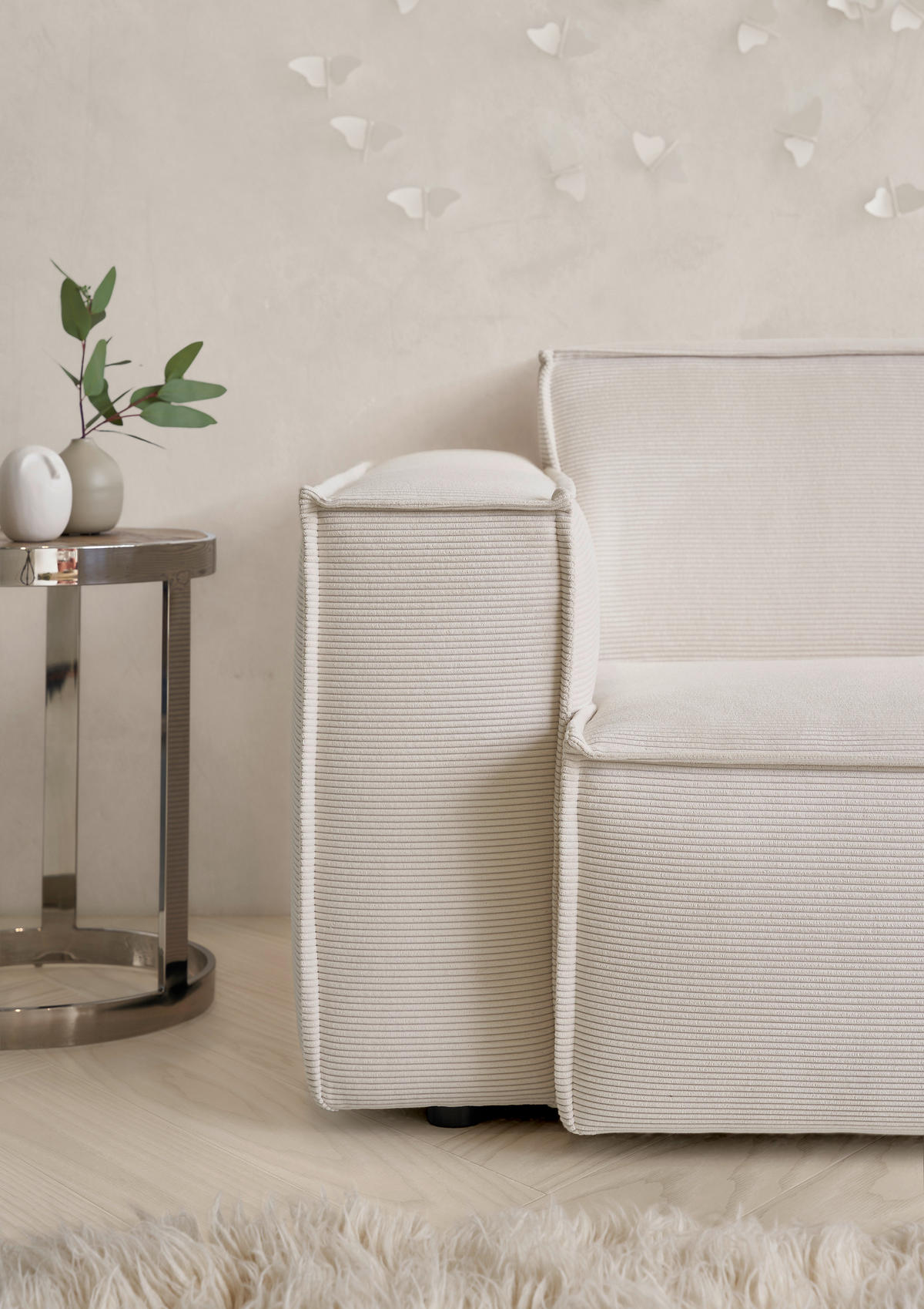 ECKSOFA in Feincord Weiss  - Weiss/Schwarz, Konventionell, Kunststoff/Textil (276/168cm) - Hom`in