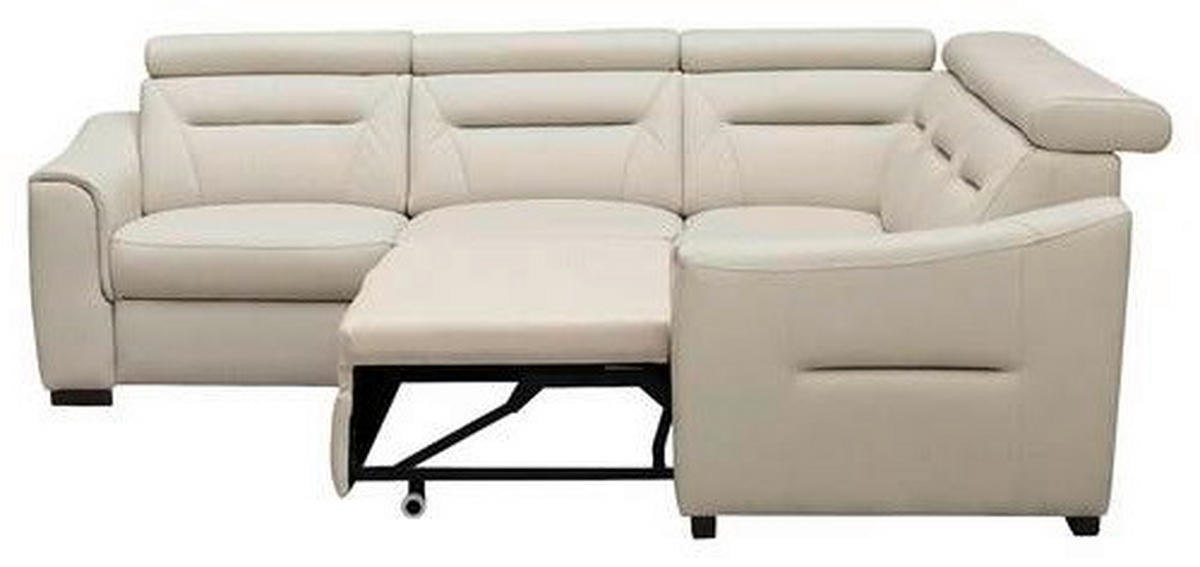 ECKSOFA Creme Echtleder Lederlook Schlaffunktion, Rücken echt, Relaxfunktion, Kopfteilverstellung  - Wengefarben/Creme, Design, Leder/Holz (260/260cm) - Celina Home