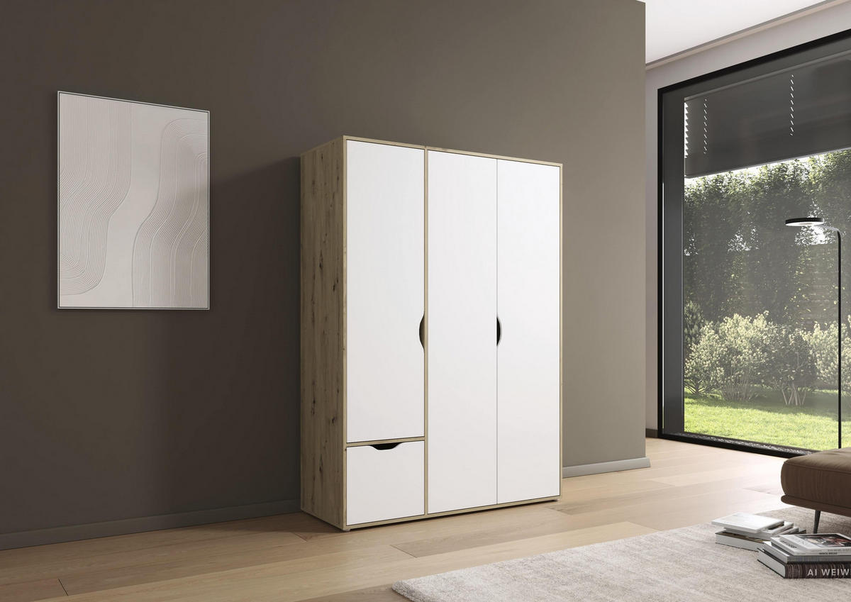 DREHTÜRENSCHRANK in Weiss, Eiche Artisan  - Weiss/Eiche Artisan, Basics, Holzwerkstoff (140/194/53cm) - Boxxx