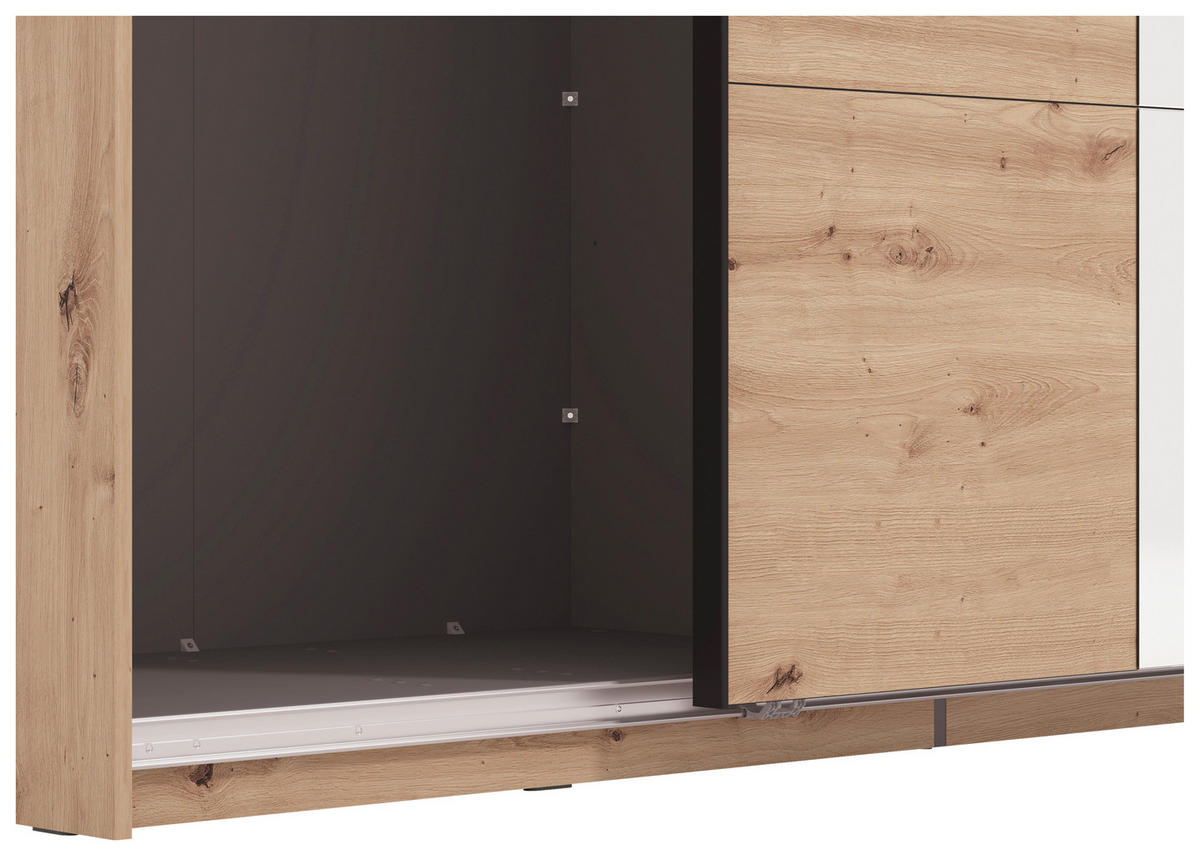 SKRIŇA S POS. DVER. – HOR.VED, dub artisan, 195/217,5/61 cm - čierna/dub artisan, Basics, kov/kompozitné drevo (195/217,5/61cm) - Xora
