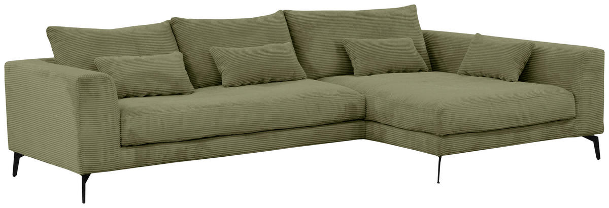 ECKSOFA in Cord Olivgrün  - Schwarz/Olivgrün, Design, Textil/Metall (313/172cm) - Livetastic