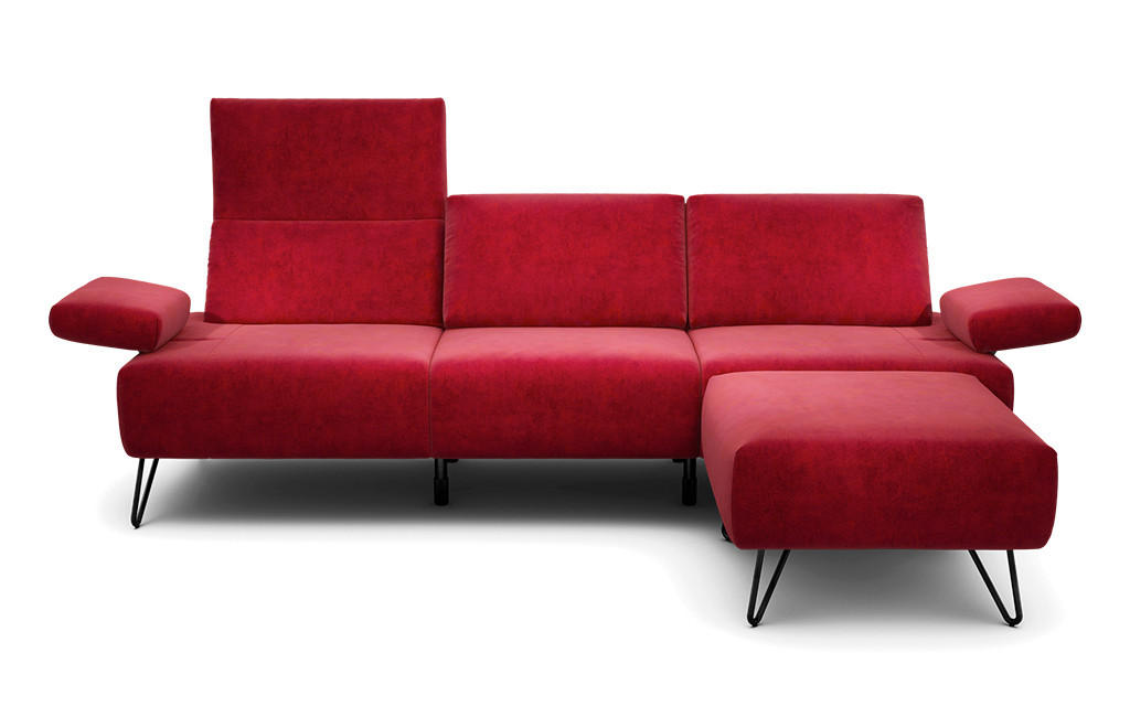 3-SITZER-SOFA Samt Rot  - Rot/Schwarz, Design, Textil/Metall (234-264/85/86-94cm) - SENSOO