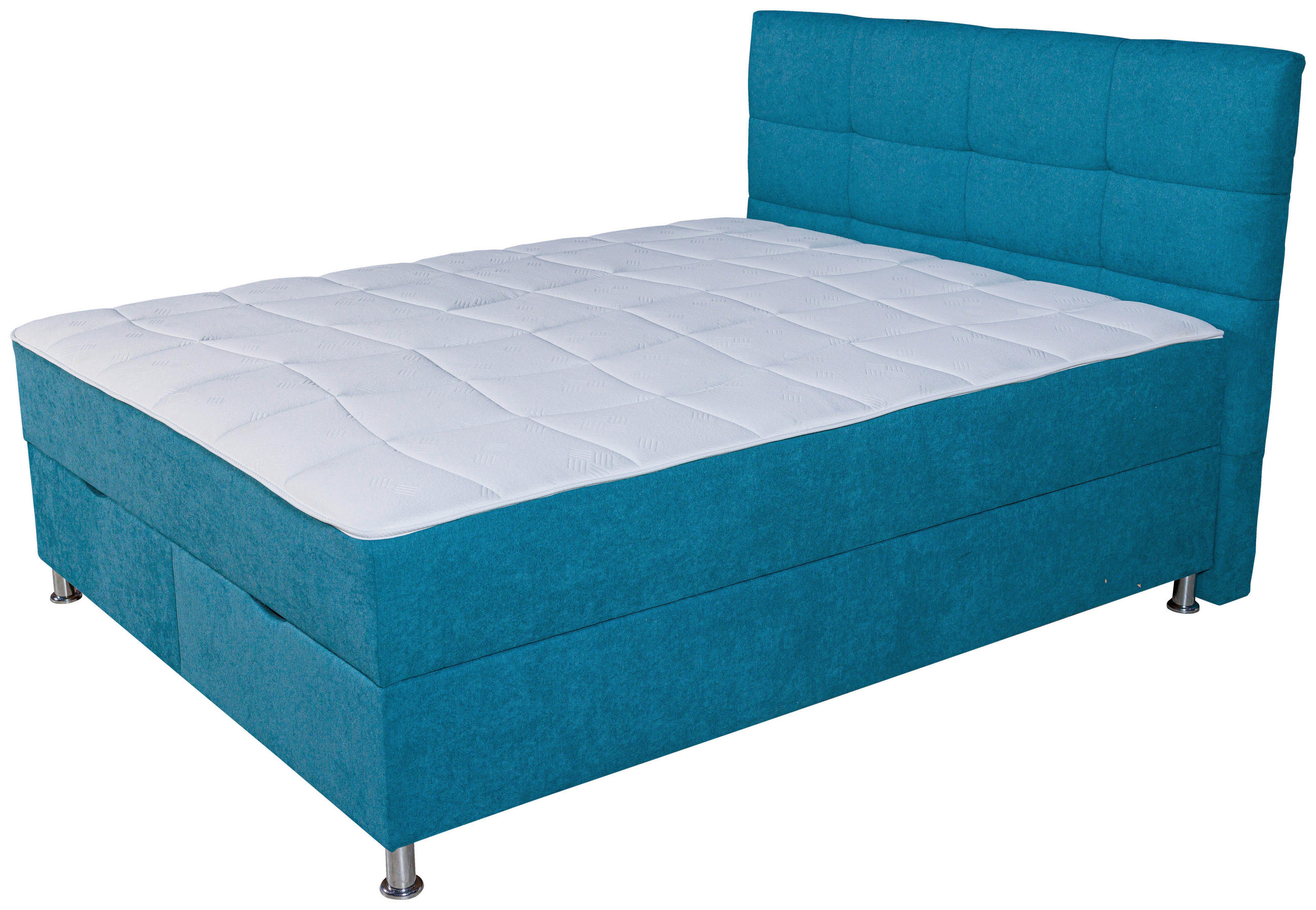 Pat boxspring 160x200 cm  in albastru  - argintiu/albastru, Basics, metal/textil (160/200cm) - Hom`in