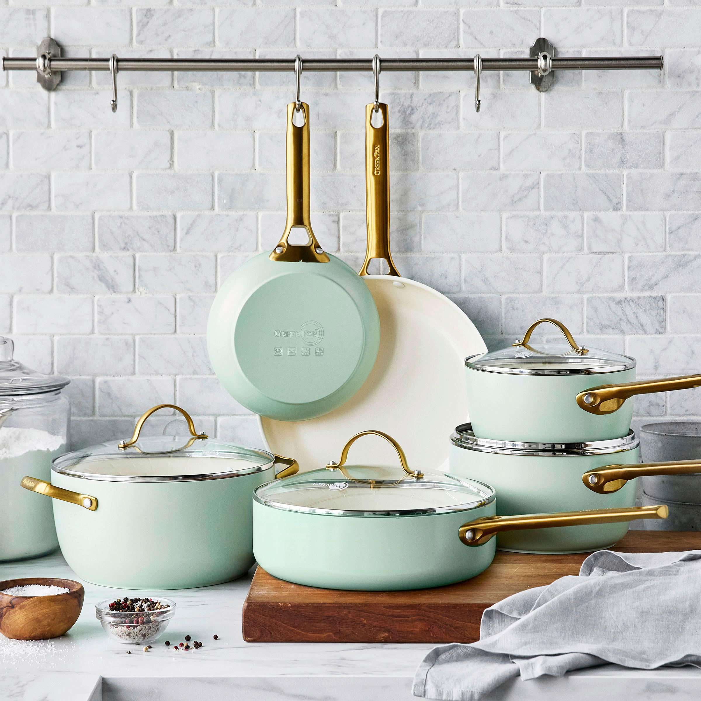 KOCHTOPFSET Padova Reserve 6-teilig  - Goldfarben/Weiß, Basics, Glas/Metall - GreenPan