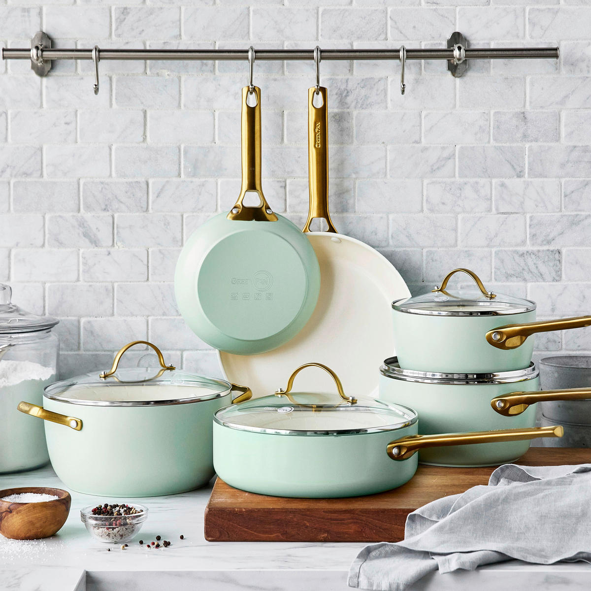 KOCHTOPFSET Padova Reserve 6-teilig  - Goldfarben/Weiß, Basics, Glas/Metall - GreenPan