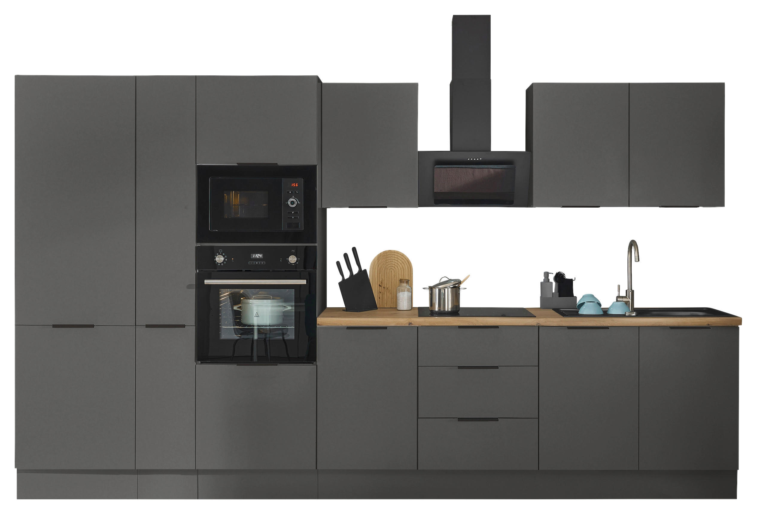 KÜCHENBLOCK   in Graphitfarben  - Schwarz/Graphitfarben, Basics, Holzwerkstoff/Metall (360/211/60cm) - Carryhome