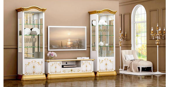 ECKVITRINE in Weiß, Goldfarben - Goldfarben/Weiß, LIFESTYLE, Glas/Holzwerkstoff (56/205/56cm) - Cantus
