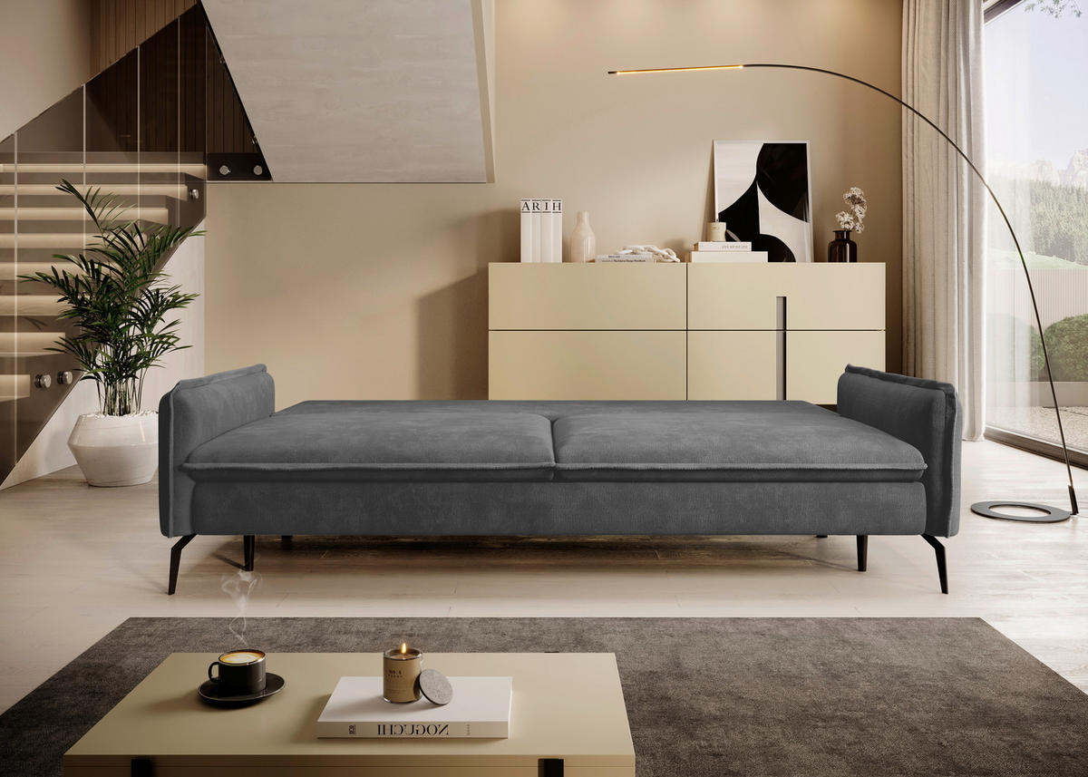 SCHLAFSOFA Chenille Graphitfarben  - Schwarz/Graphitfarben, KONVENTIONELL, Textil/Metall (223/89/107cm) - Carryhome