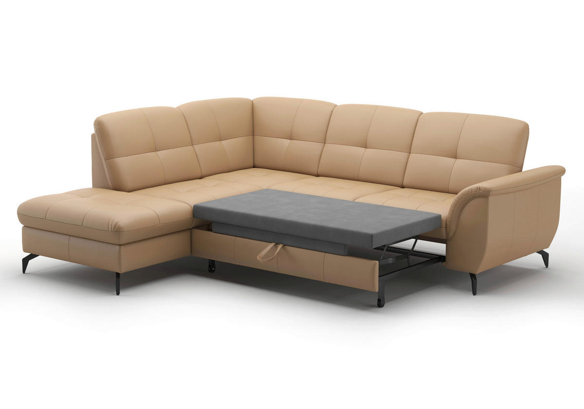 ECKSOFA in Vliesstoff Kombination Echtleder/Stoff Cappuccino  - Schwarz/Cappuccino, Modern, Leder/Textil (212/244cm) - Sit & More