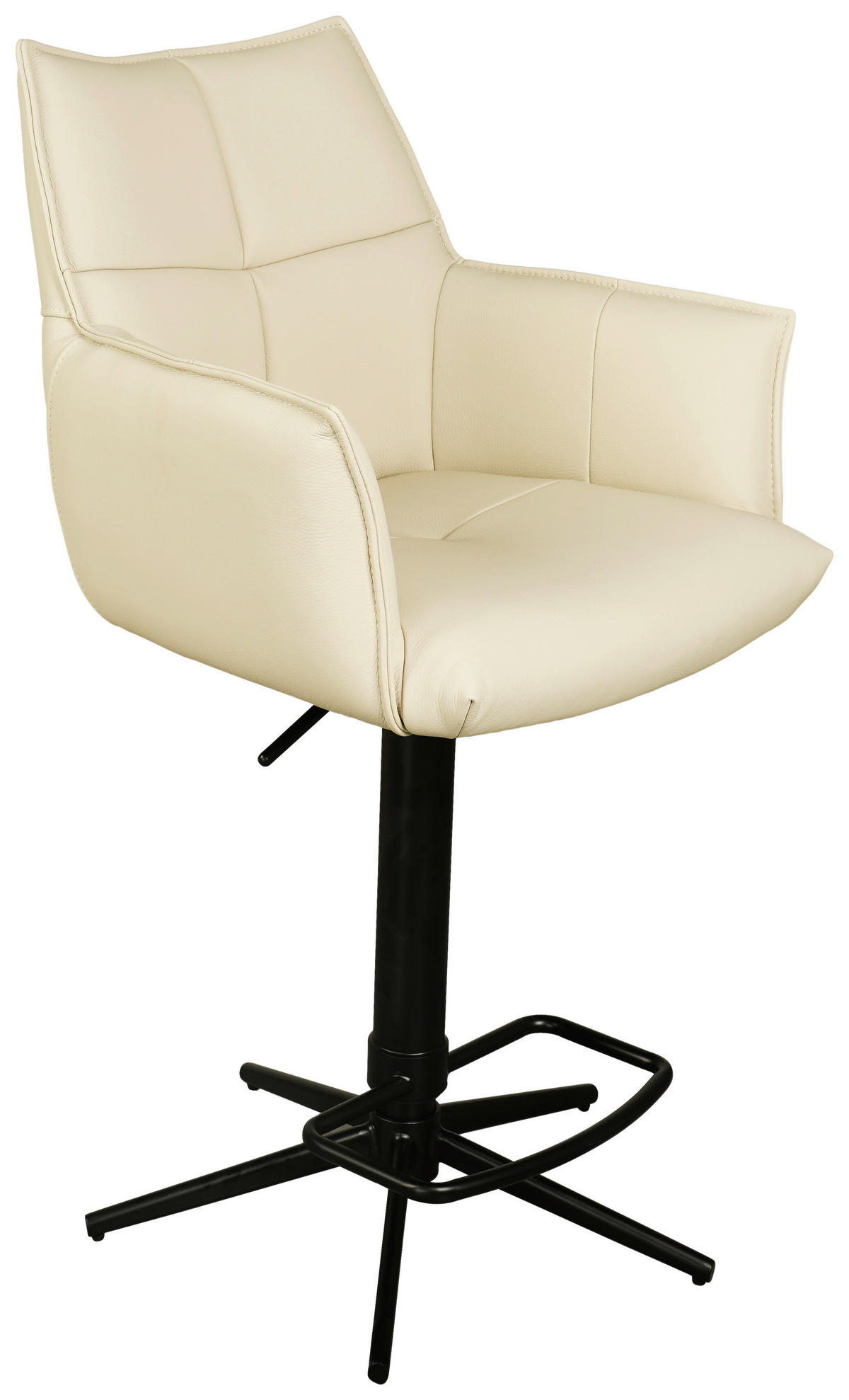 BARHOCKER Echtleder Creme, Schwarz Sitzfläche 360° drehbar  - Creme/Schwarz, Design, Leder/Metall (54/96-121/56cm) - Novel