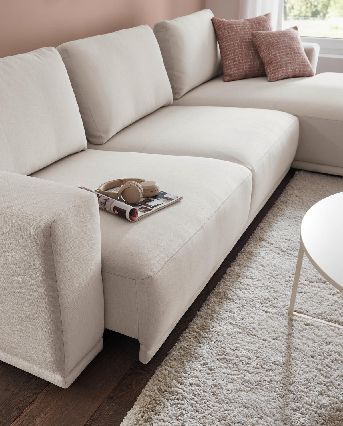 ECKSOFA Ottomane rechts, Eckteil  Weiß Chenille  - Schwarz/Weiß, Design, Kunststoff/Textil (316/166cm) - Musterring