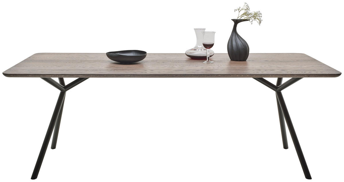 ESSTISCH in Holz, Metall 220/100/75 cm  - Eiche dunkel/Schwarz, Design, Holz/Metall (220/100/75cm) - Dieter Knoll