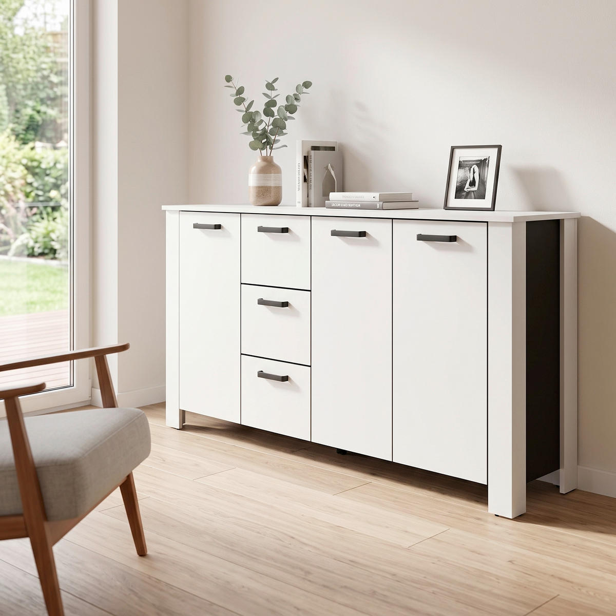 SIDEBOARD  160/84/40 cm 3 Schublade(n)  - Schwarz/Weiß, Design, Holzwerkstoff (160/84/40cm) - MID.YOU