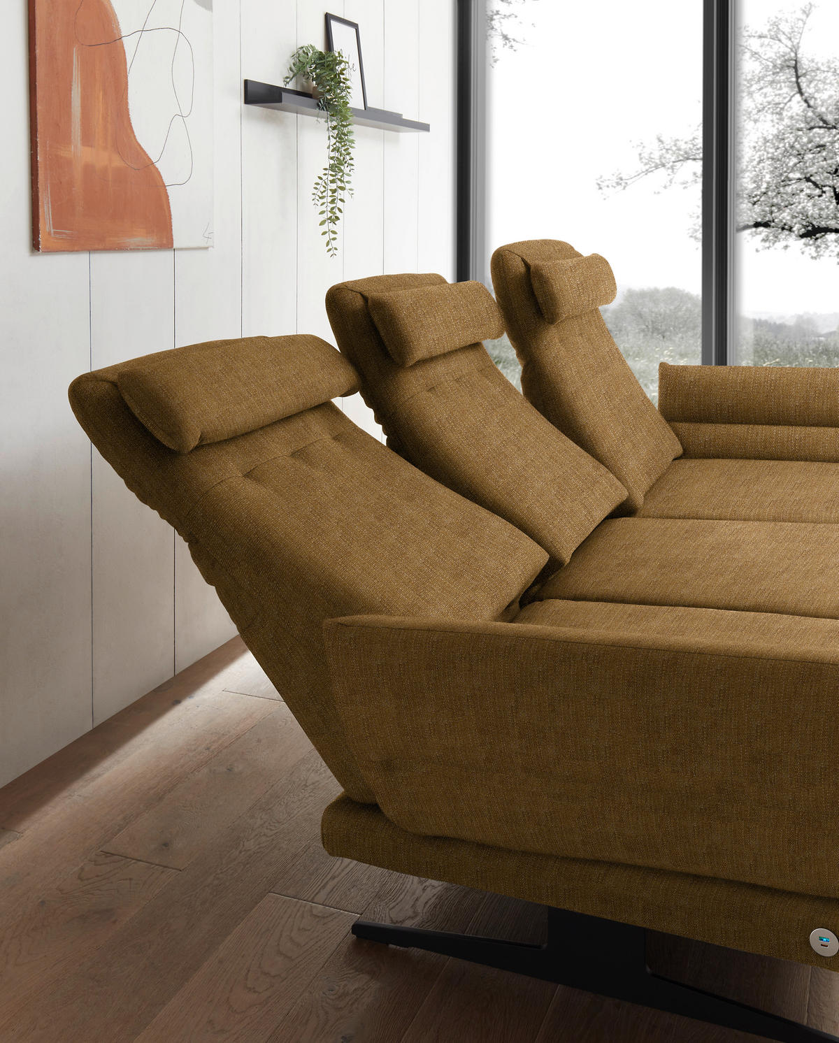 ECKSOFA in Flachgewebe Goldfarben  279-327/176-217 cm  - Goldfarben/Schwarz, Design, Textil/Metall (279-327/176-217cm) - Dieter Knoll