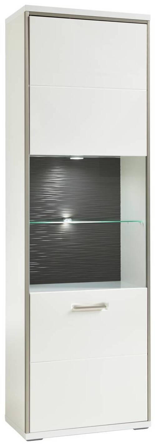 VITRINE ohne Beleuchtung, in Grau, Silberfarben, Weiß, Weiß Hochglanz  - Weiß Hochglanz/Silberfarben, Design, Glas/Holzwerkstoff (64/201/38cm) - Livetastic
