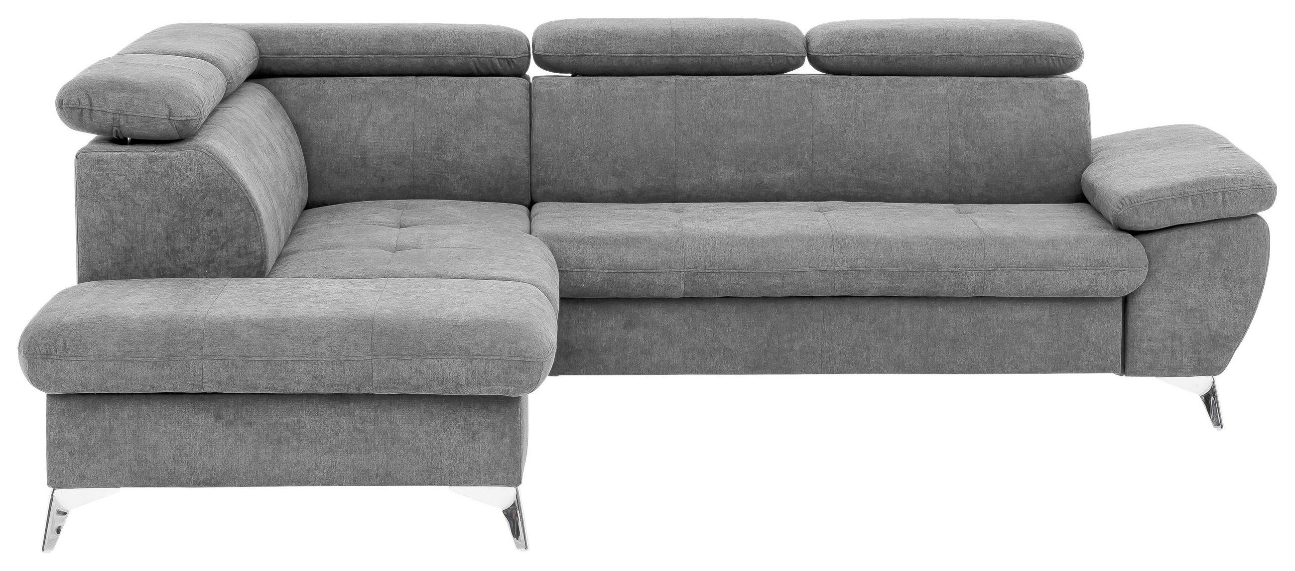 ECKSOFA Hellgrau Mikrofaser  - Chromfarben/Hellgrau, KONVENTIONELL, Textil/Metall (209/256cm) - Livetastic