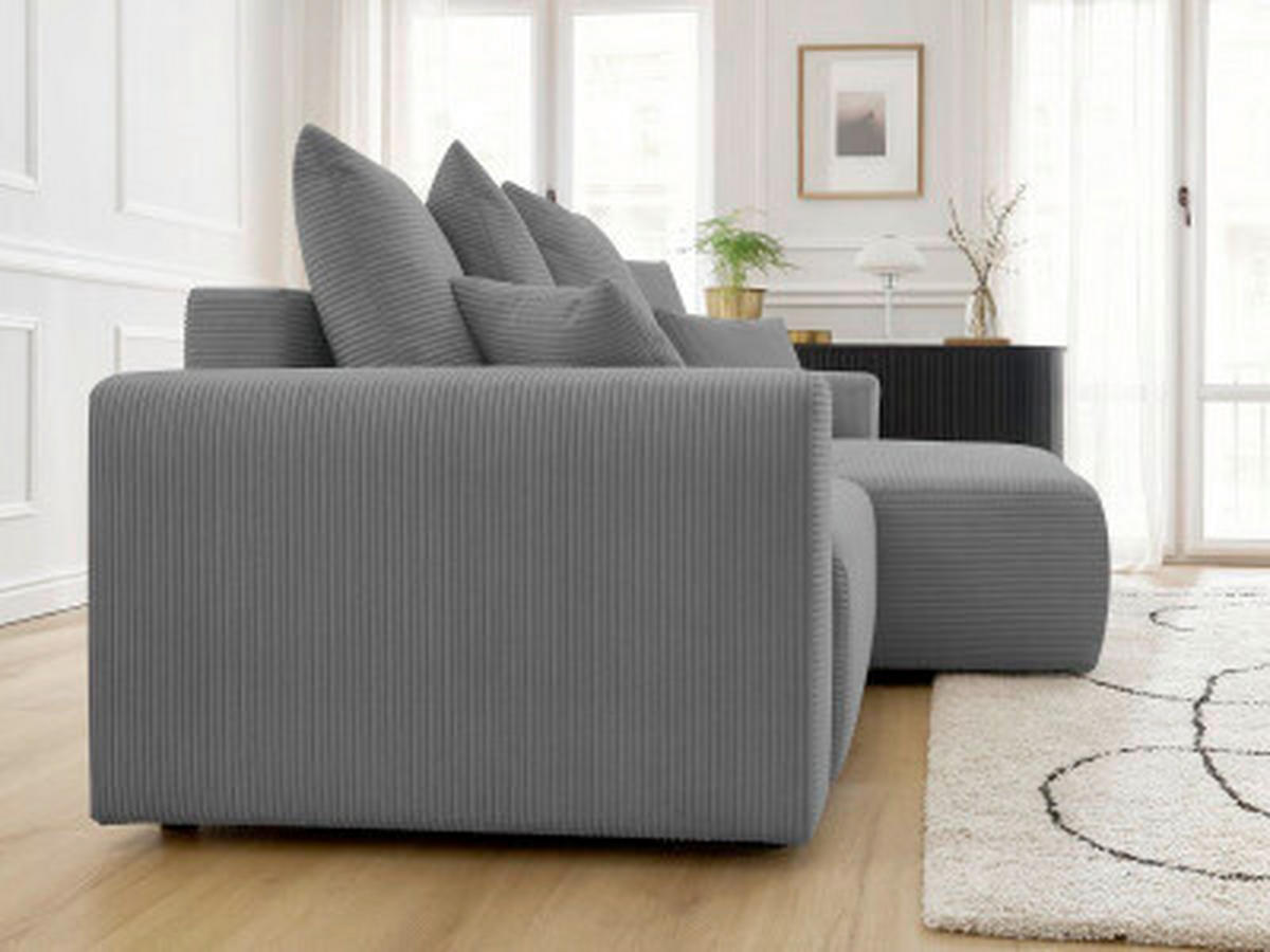 ECKSOFA Ottomane rechts  ATILLA Dunkelgrau Cord  - Dunkelgrau/Schwarz, MODERN, Kunststoff/Textil (244/149cm)