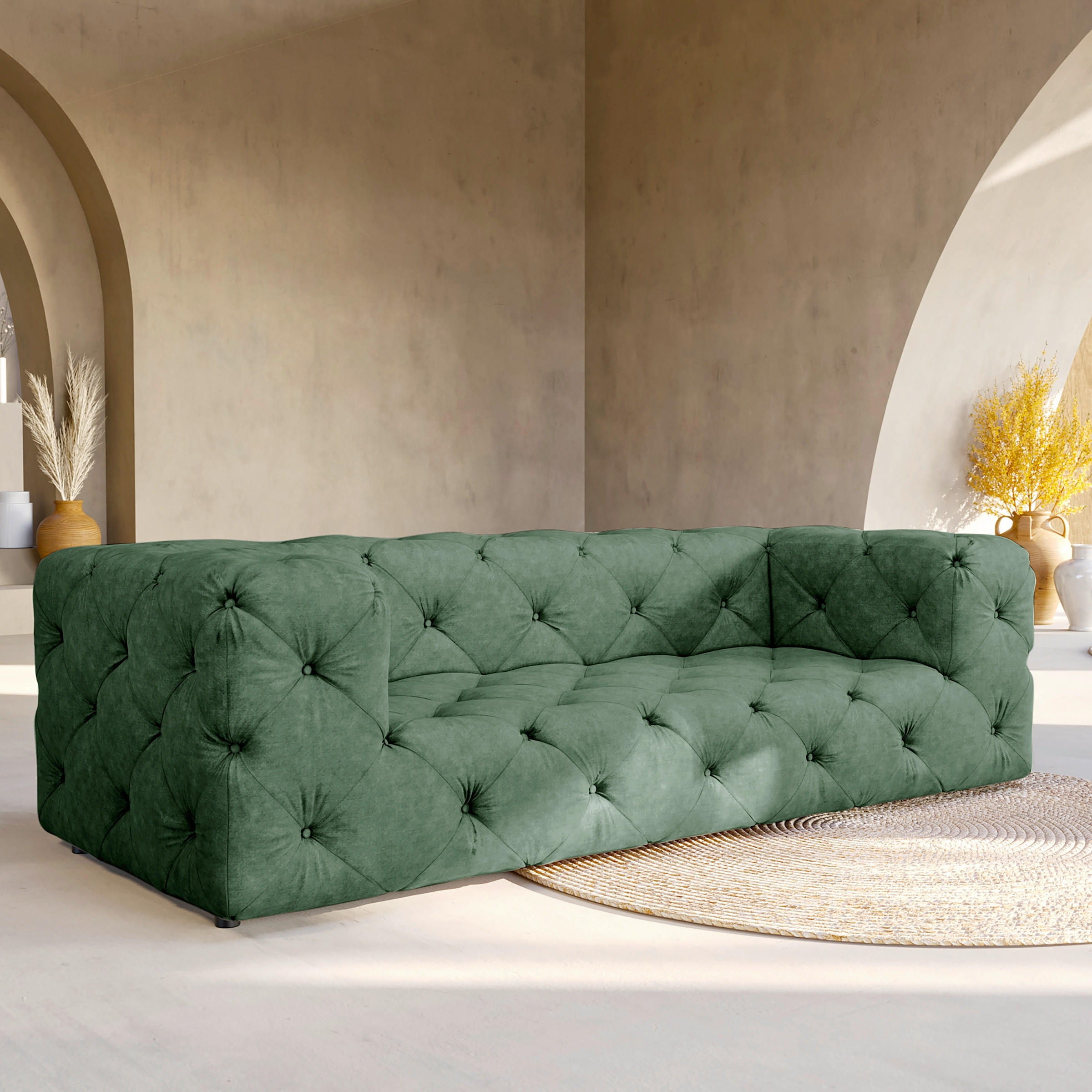 3-SITZER-SOFA Mikrofaser Waldgrün  - Waldgrün/Schwarz, Design, Kunststoff/Textil (230/71/100cm) - P & B
