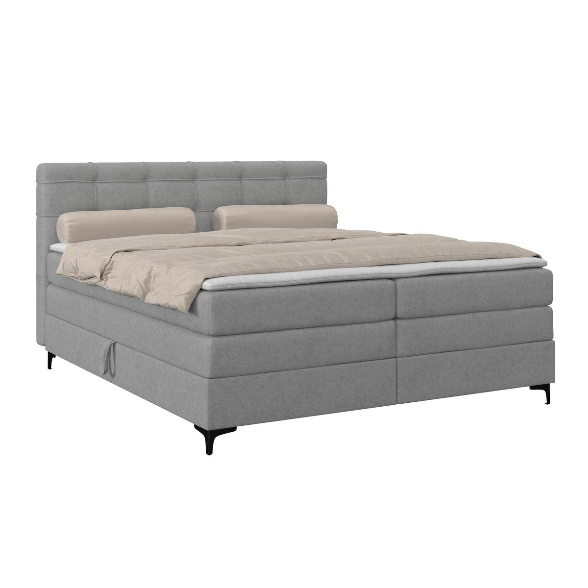 BOXSPRINGBETT 160/200 cm,  in Hellgrau, H3 = fest  - Hellgrau/Schwarz, KONVENTIONELL, Kunststoff/Textil (160/200cm)