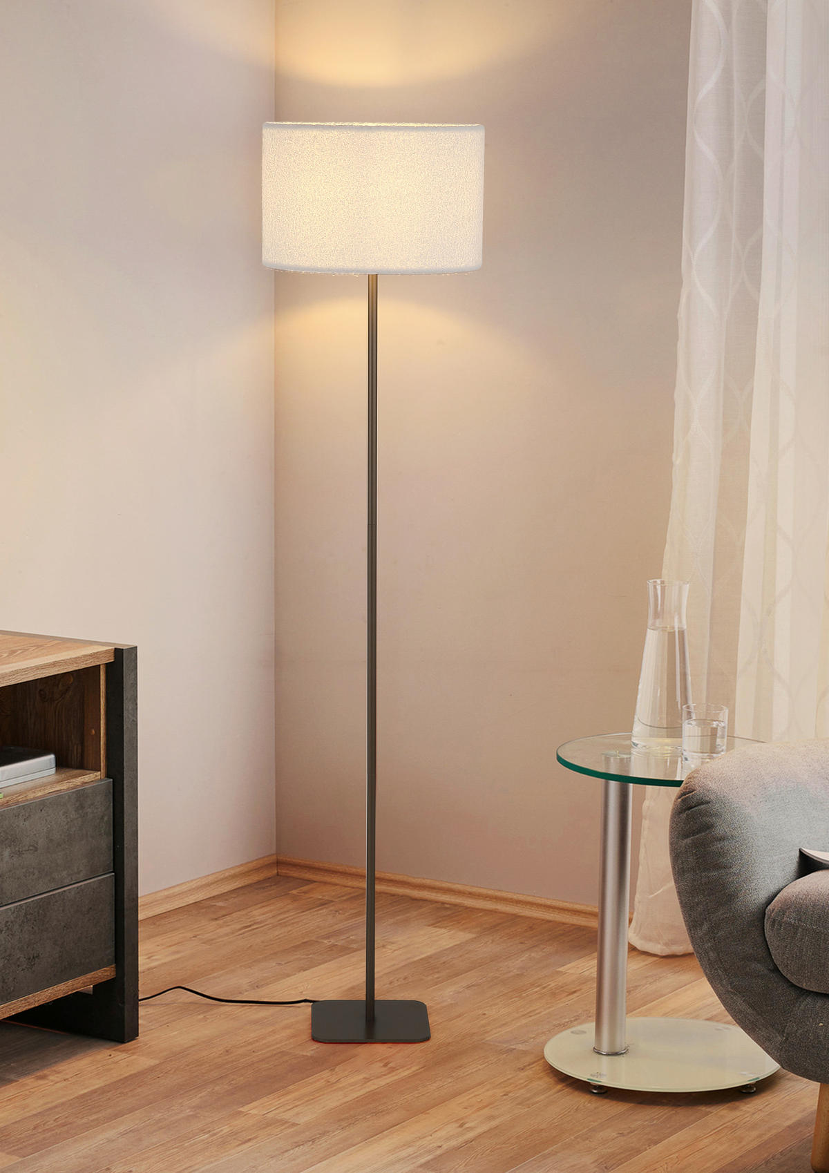 STEHLEUCHTE Chelsea 35/150 cm   - Weiß/Mokka, Design, Textil/Metall (35/150cm) - Searchlight