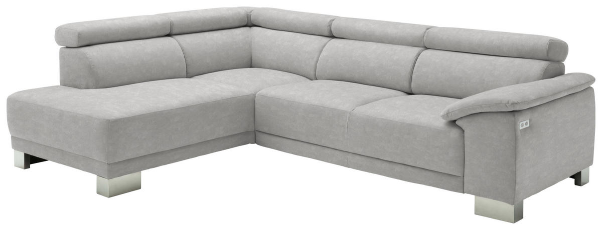ECKSOFA in Mikrofaser Grau  - Chromfarben/Grau, Design, Holz/Textil (205/270cm) - Pure Home Lifestyle