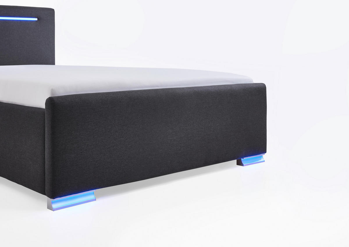 POLSTERBETT 140/200 cm,  in Schwarz, Beleuchtung,  - Silberfarben/Schwarz, Design, Kunststoff/Textil (140/200cm) - Boxxx