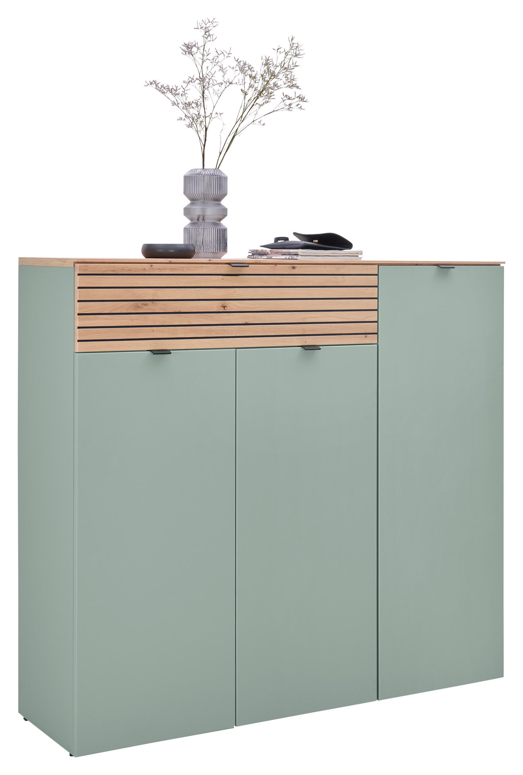 Voleo Schuhschrank Grün, Eiche Artisan 136x125x41 cm