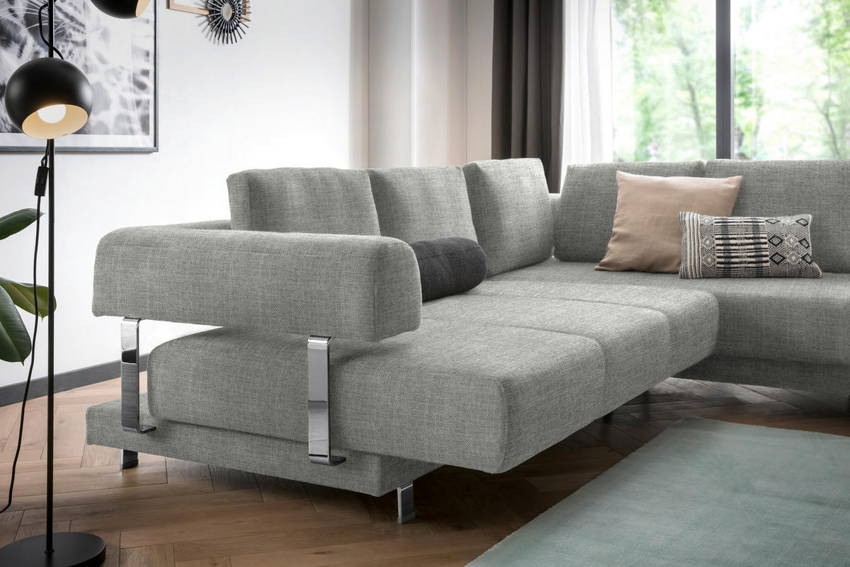 ECKSOFA in Chenille Hellgrau  - Hellgrau, Design, Textil/Metall (277/235cm)