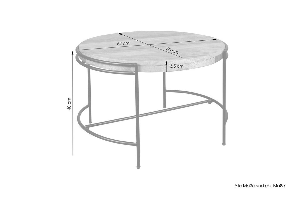 COUCHTISCH Mangoholz vollmassiv rund Schwarz, Hellbraun  - Hellbraun/Schwarz, Design, Holz/Metall (60/40cm) - Livetastic