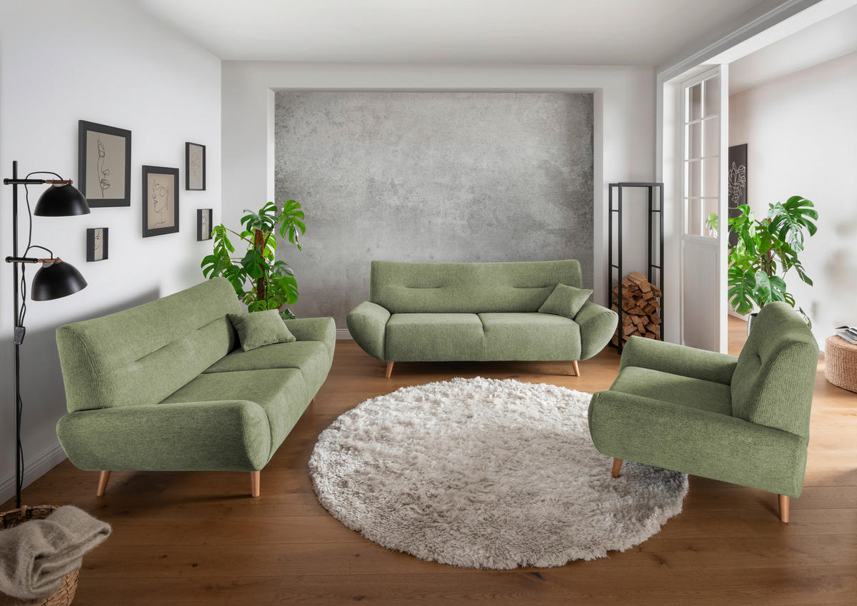 SESSEL in Chenille Grün  - Wildeiche/Grün, Modern, Holz/Textil (111/81/90cm) - MID.YOU