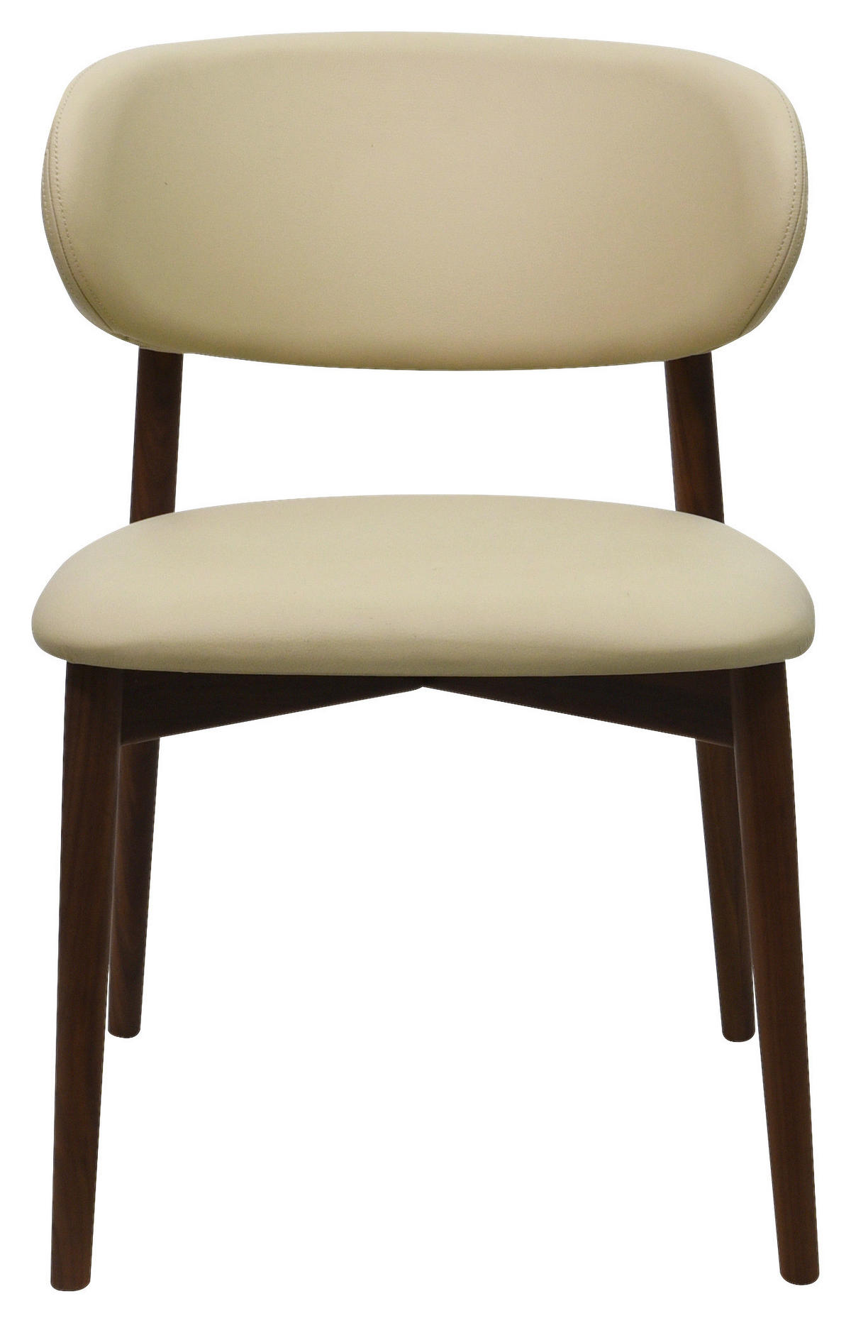 STUHL Echtleder Beige Walnuss vollmassiv  - Beige/Walnussfarben, MODERN, Leder/Holz (55/80/60cm) - Livetastic