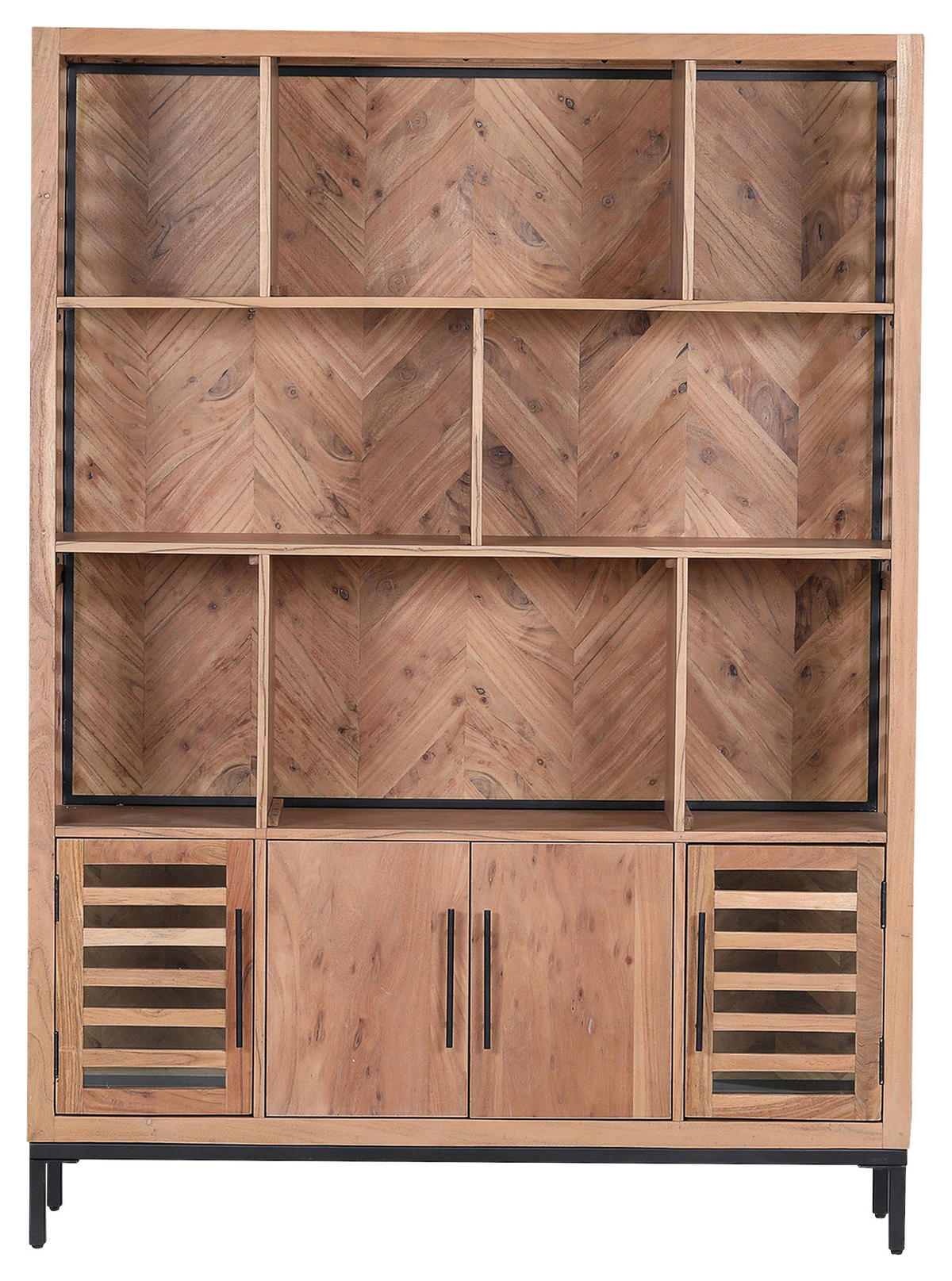 REGAL Akazie furniert, massiv Braun, Naturfarben, Schwarz, Akaziefarben  - Schwarz/Braun, LIFESTYLE, Glas/Holz (130/178/43cm) - Landscape