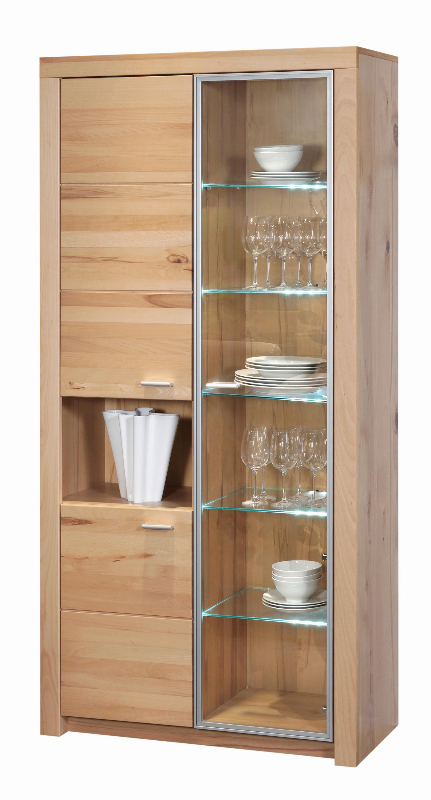 VITRINA, masivno bukev barve bukve - barve bukve, Konvencionalno, les (90/196/38cm) - Valnatura