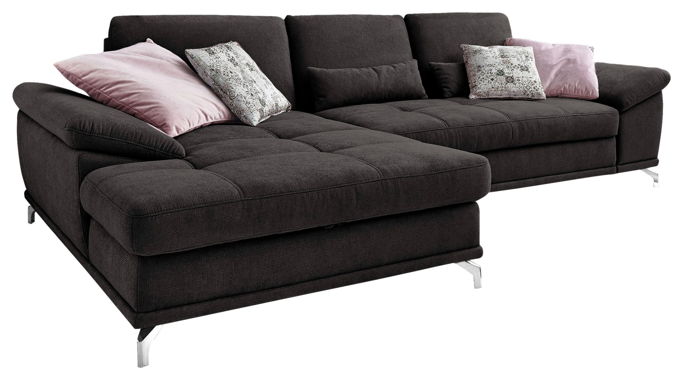 ECKSOFA in Flachgewebe Schwarz  176/301 cm  - Silberfarben/Schwarz, KONVENTIONELL, Textil/Metall (176/301cm) - Sit & More